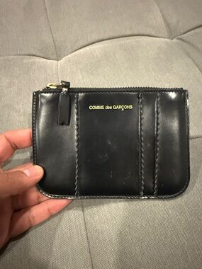 Comme des Garçons Black Leather Zip Coin/Card Pouch with Gold Logo